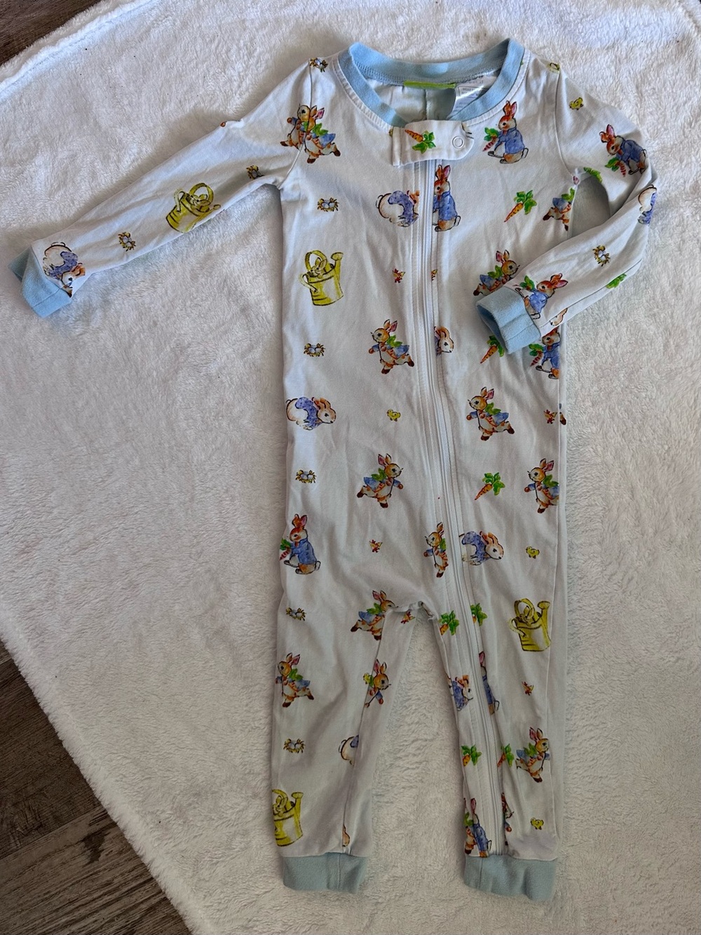 Blue Bunny & Watering Can Zip-Front One-Piece for Kids